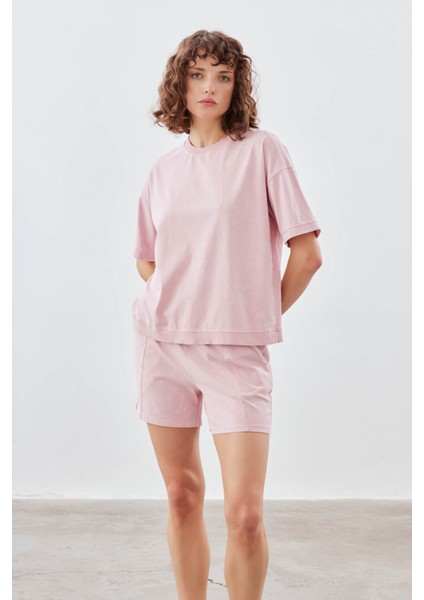 Kadın Pamuklu Yıkamalı Kısa Kollu T-Shirt modelleri