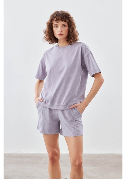 Kadın Pamuklu Yıkamalı Kısa Kollu T-Shirt fiyatları