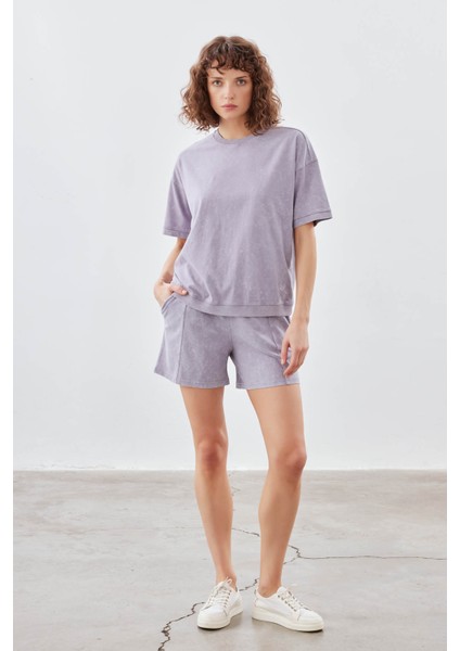 Kadın Pamuklu Yıkamalı Kısa Kollu T-Shirt modelleri