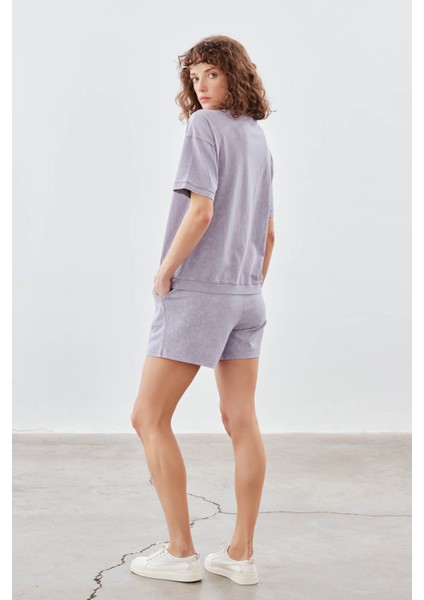 Kadın Pamuklu Yıkamalı Kısa Kollu T-Shirt fırsatları