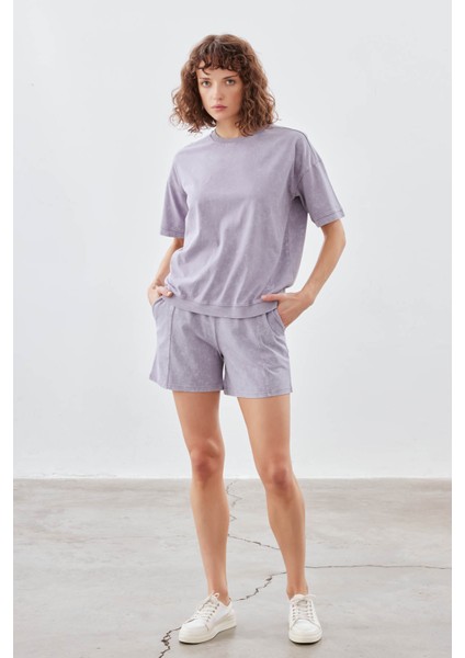 Kadın Pamuklu Yıkamalı Kısa Kollu T-Shirt indirimleri