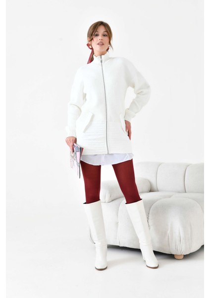 Kadın Kapitone Detaylı Kısa Kap Ekru 20875 modelleri