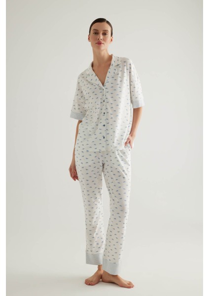 Kadın Pamuklu Gömlek Yaka Pantolon Pijama Takımı fiyatları