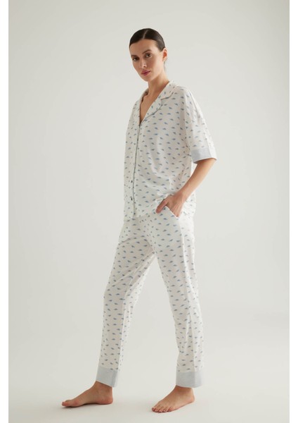 Kadın Pamuklu Gömlek Yaka Pantolon Pijama Takımı modelleri