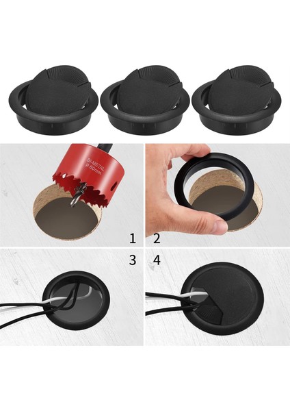 20'li Paket Kablo Grommet Masası, Kablo Geçidi, 1 x Delik Testeresi ile 60 mm Plastik Kablo Kapağı, Siyah Kablo Çıkışı Yuvarlak (Yurt Dışından)