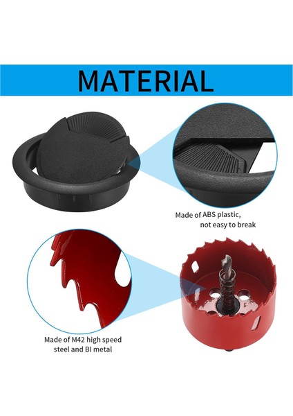 20'li Paket Kablo Grommet Masası, Kablo Geçidi, 1 x Delik Testeresi ile 60 mm Plastik Kablo Kapağı, Siyah Kablo Çıkışı Yuvarlak (Yurt Dışından)