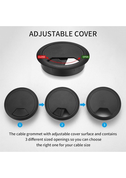20'li Paket Kablo Grommet Masası, Kablo Geçidi, 1 x Delik Testeresi ile 60 mm Plastik Kablo Kapağı, Siyah Kablo Çıkışı Yuvarlak (Yurt Dışından)
