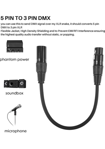 Xlr Erkek 3 Pin - Xlr Dişi 5 Pin ve Xlr Dişi 3 Pin - Xlr Erkek 5 Pin Ses Kablosu, Mikrofon Için Dmx Sahne Işığı (Yurt Dışından)