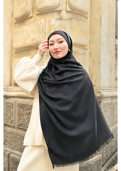 Yün Ipek G Desen Şal - Siyah