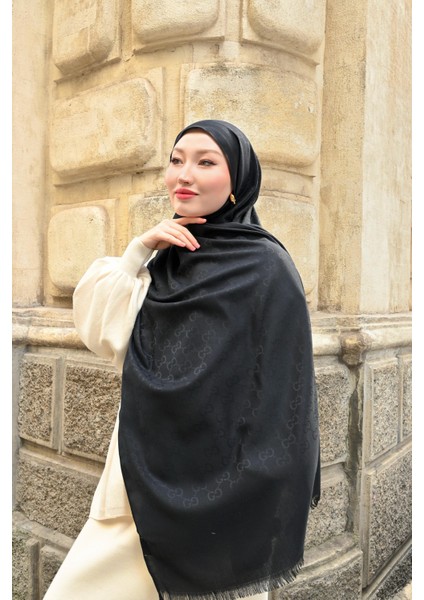 Yün Ipek G Desen Şal - Siyah