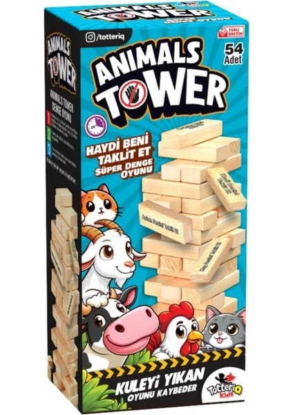 Animals Cezalı Jenga Tower Denge Oyunu 54 Adet Farklı Hayvan Taklidi