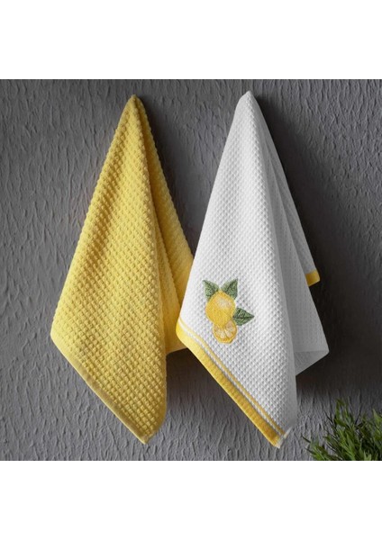 Pamuk Mutfak Havlusu Beyaz-Sarı Limon 2'li 40X60CM