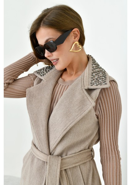 Kadın Kaşe Yelek Beige 30947
