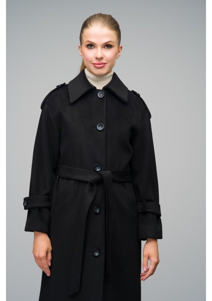 Gömlek Yaka Apolet Detaylı Oversize Uzun Kaban Siyah 3064 fiyatları