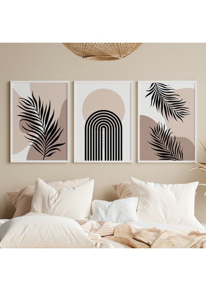 Bej Vizon Boho 3'lü Tablo Seti, Boho Salon Tablosu, Yatak Odası Tablosu