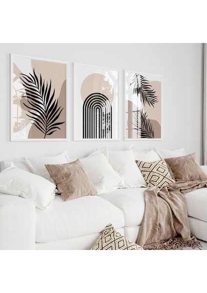 Bej Vizon Boho 3'lü Tablo Seti, Boho Salon Tablosu, Yatak Odası Tablosu