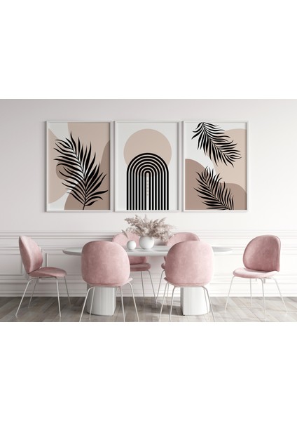 Bej Vizon Boho 3'lü Tablo Seti, Boho Salon Tablosu, Yatak Odası Tablosu