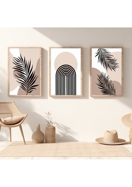 Bej Vizon Boho 3'lü Tablo Seti, Boho Salon Tablosu, Yatak Odası Tablosu