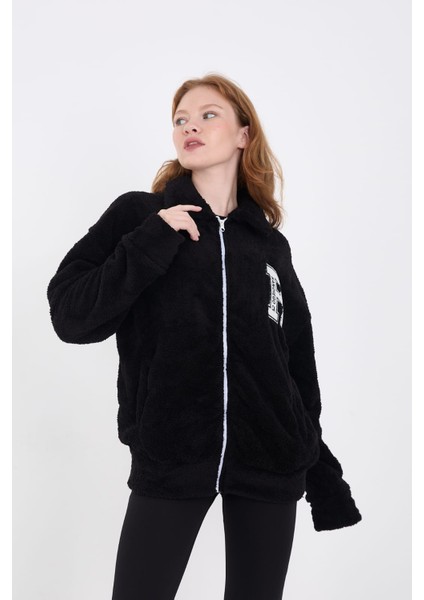 Siyah Yumoş Kumaş Oversize Fermuarlı Hırka