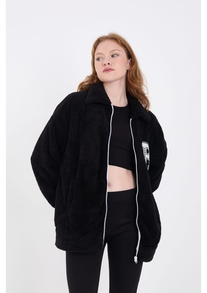 Siyah Yumoş Kumaş Oversize Fermuarlı Hırka