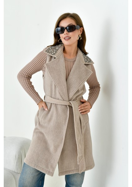 Kadın Kaşe Yelek Beige 30947