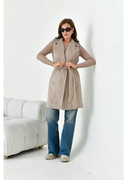 Kadın Kaşe Yelek Beige 30947 fırsatları