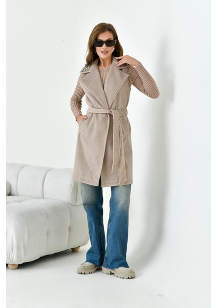 Kadın Kaşe Yelek Beige 30947 indirimleri