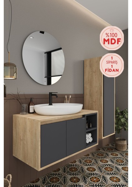 Gül 90 cm Banyo Dolabı+Ayna+Lavabo+Boy Dolabı