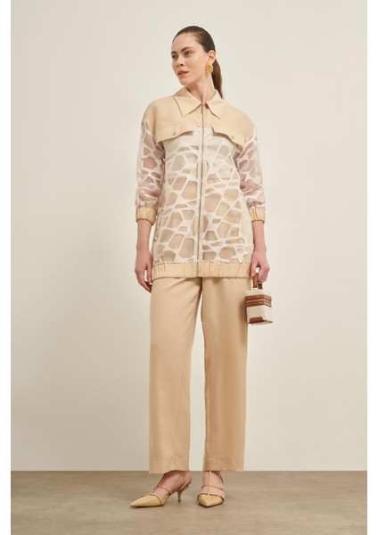 Kadın Pantolonlu Kesme Tansel Takım Beige 31029