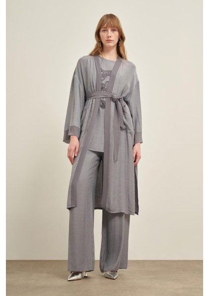 Kadın Nakışlı 3'lü Keten Takım Gri 30760 fiyatları