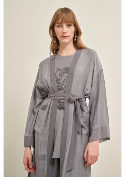 Kadın Nakışlı 3'lü Keten Takım Gri 30760 indirimleri