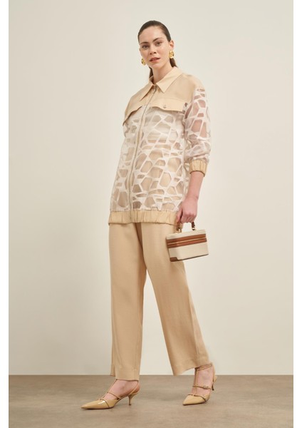 Kadın Pantolonlu Kesme Tansel Takım Beige 31029
