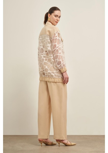 Kadın Pantolonlu Kesme Tansel Takım Beige 31029