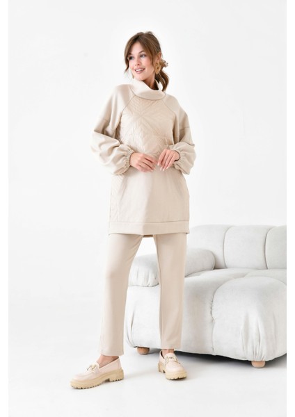 Kadın Kapitone Takım Beige 30936