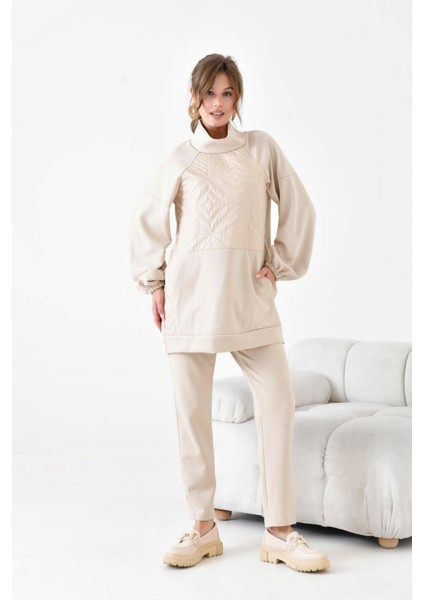 Kadın Kapitone Takım Beige 30936