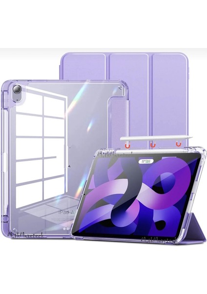 Apple iPad Air 13 2025 Uyumlu Kılıf Magnetik Pen Charge Kalem Bölmeli Ayrılabilen Akıllı Uyku Modlu Şeffaf Kapak M3 A3268 A3271
