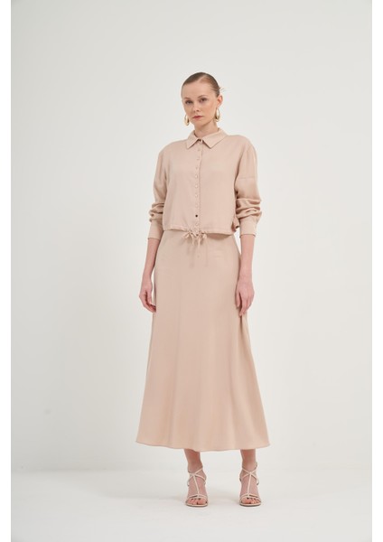 Kadın Etekli Tansel Takım Beige 31007