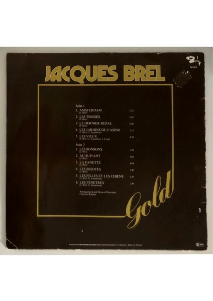 Jacques Brel Gold Lp Plak (Orjinal 1977 Alman Dönem Baskı)