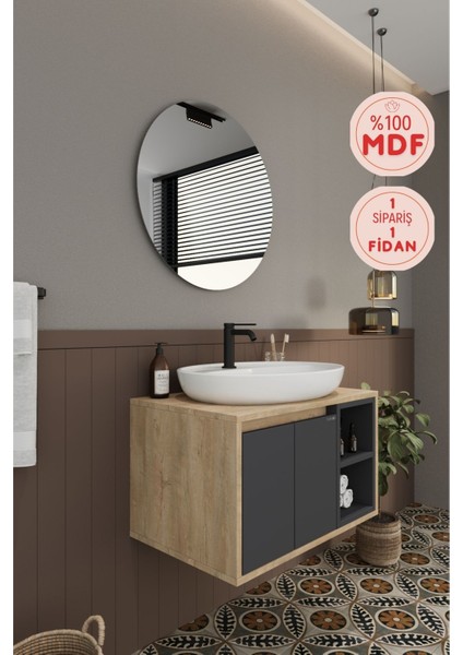 Banyo Gül 70 cm Demonte Banyo Dolabı Ayna Lavabo