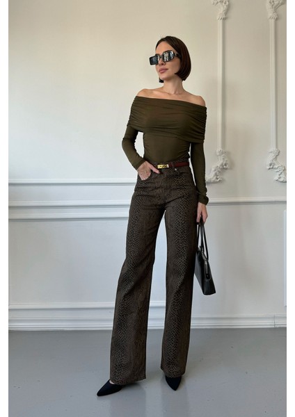 Premium Orj Leopar Pantolon- Haki fırsatları