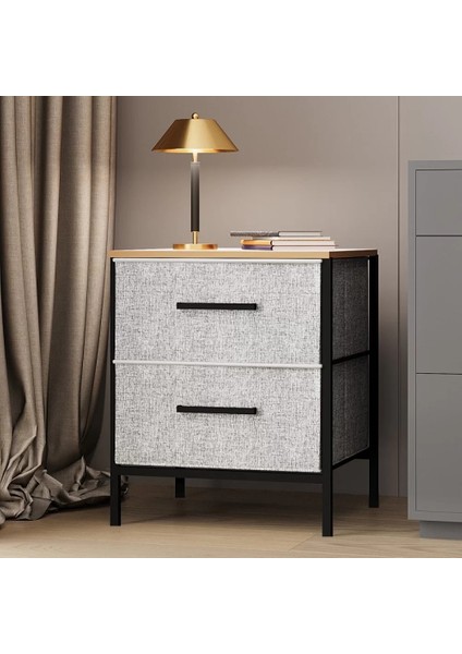 2 Çekmeceli Çok Amaçlı Dolap Komodin Sehpa Gri 1588