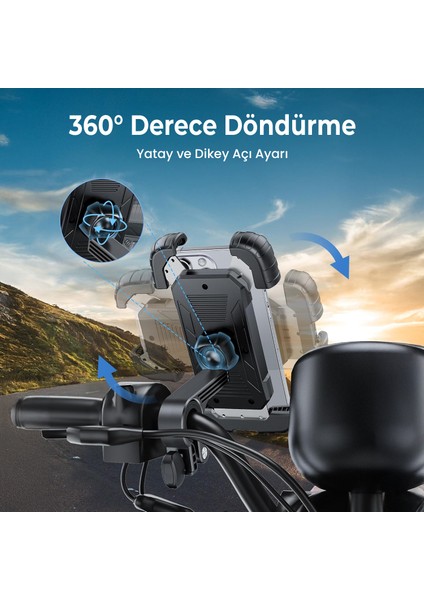 BPH02 360° Derece Ayarlanabilen Gidon Bağlantılı Bisiklet Motosiklet Için Abs 4-7.8" Inç Telefon Tutucu