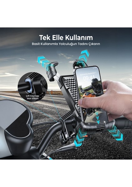 BPH02 360° Derece Ayarlanabilen Gidon Bağlantılı Bisiklet Motosiklet Için Abs 4-7.8" Inç Telefon Tutucu
