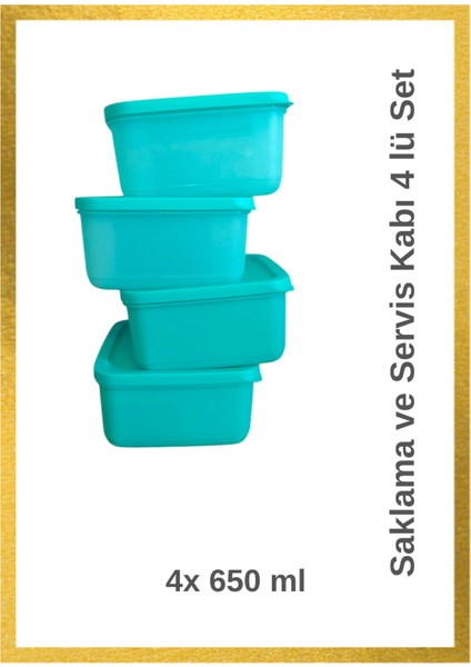 Saklama ve Servis Kabı 4'lü Set 650ML Kare