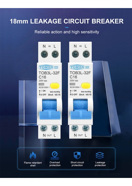 Tomzn 18MM 230V Rcbo 1p+N 6ka Aşırı Akım Kaçak Korumalı Kaçak Akım Diferansiyel Otomatik Devre Kesici, 16A (Yurt Dışından) modelleri