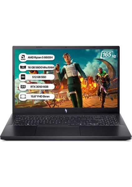 Nitro V15 NH.QSHEY.005-16 Ryzen 5 6600H 16GB 512GB SSD RTX3050-6GB 15.6" 165Hz Freedos Taşınabilir Bilgisayar