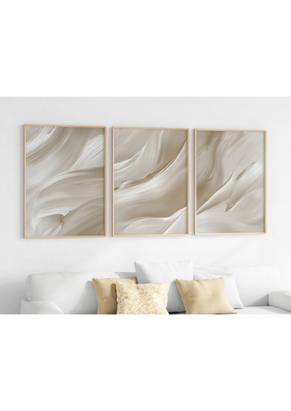 Bej Dalgalar Minimalist Tablo Seti, Salon Tablosu, Yatak Odası Tablosu