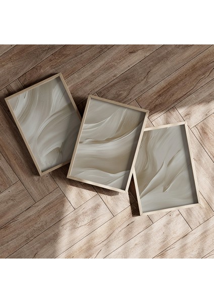 Bej Dalgalar Minimalist Tablo Seti, Salon Tablosu, Yatak Odası Tablosu