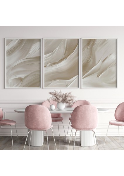 Bej Dalgalar Minimalist Tablo Seti, Salon Tablosu, Yatak Odası Tablosu