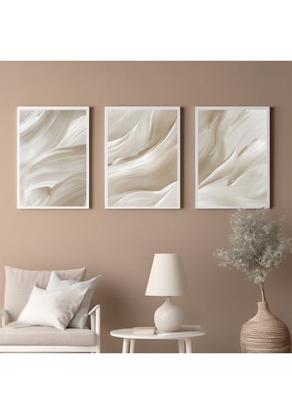 Bej Dalgalar Minimalist Tablo Seti, Salon Tablosu, Yatak Odası Tablosu